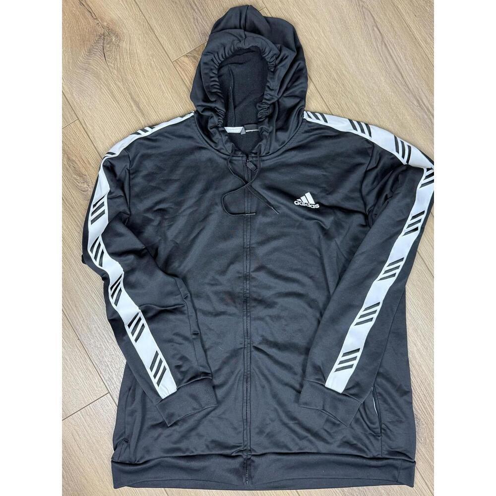 Adidas Hoodie Mens XL Black Basketball Club Full Zip Striped Sleeves Athletic